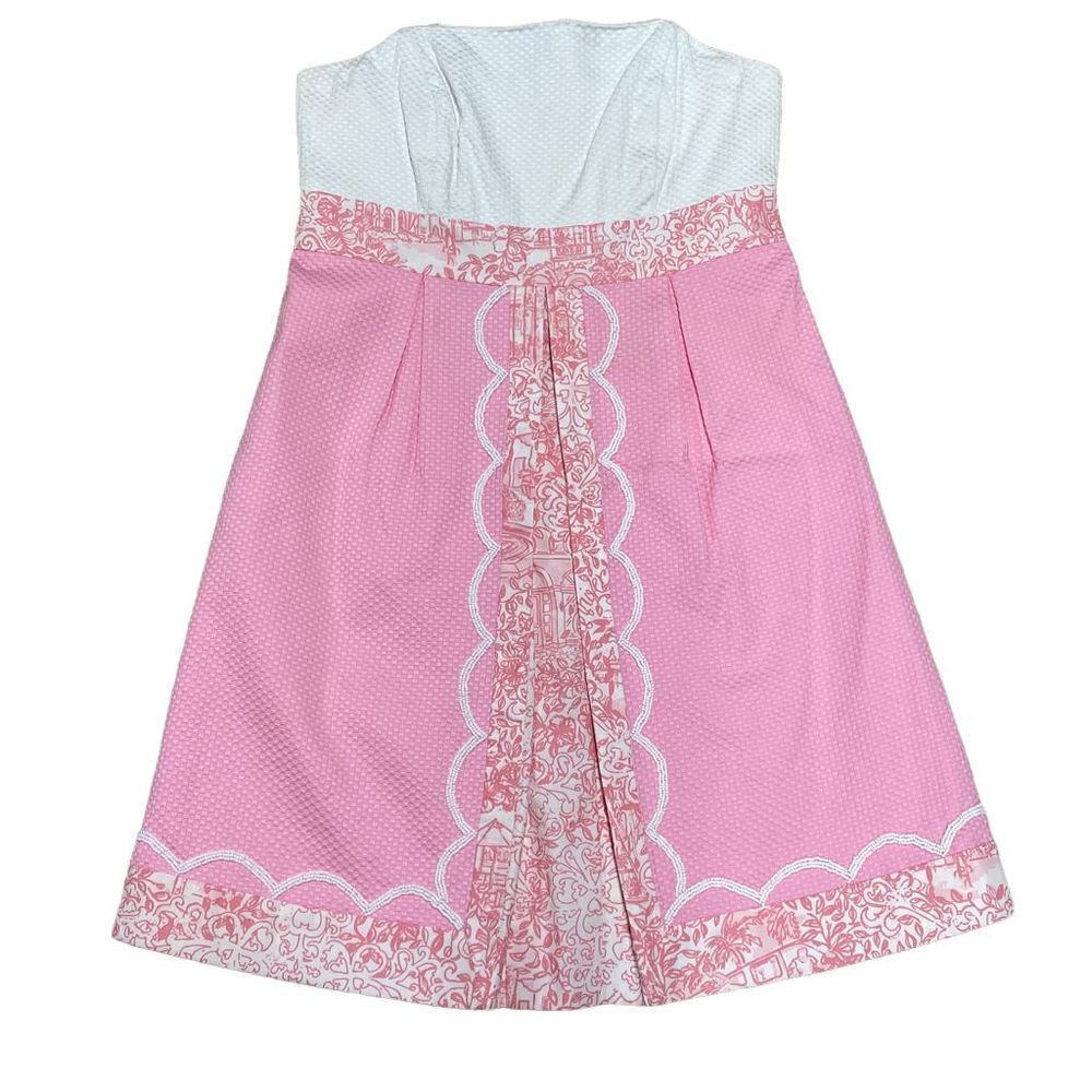Lilly Pulitzer Jubilee Pink & White Strapless Dress Size 2 - Picture 1 of 9